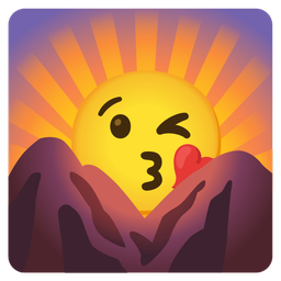 Sunrise over mountains and Face blowing a kiss