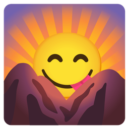 Sunrise over mountains and Face savoring food