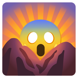 sunrise over mountains and face screaming in fear