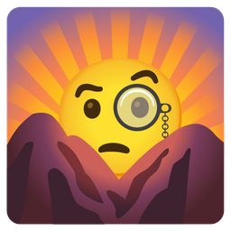 sunrise over mountains and face with monocle