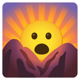 sunrise over mountains and face with open mouth