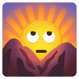 sunrise over mountains and face with rolling eyes