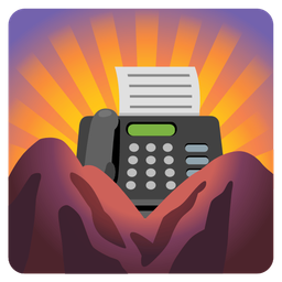 sunrise over mountains and fax machine