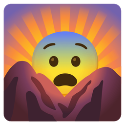 sunrise over mountains and fearful face