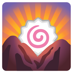 sunrise over mountains and fish cake with swirl