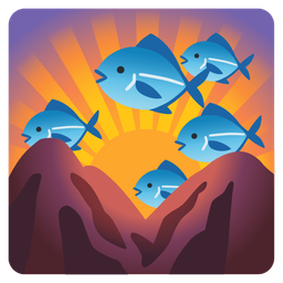 sunrise over mountains and fish