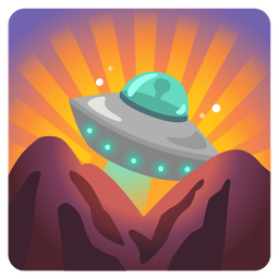 sunrise over mountains and flying saucer