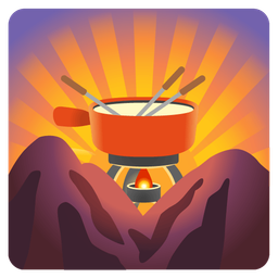 sunrise over mountains and fondue