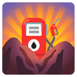 sunrise over mountains and fuel pump