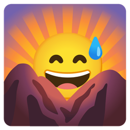 Sunrise over mountains and Grinning face with sweat