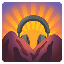 sunrise over mountains and headphone