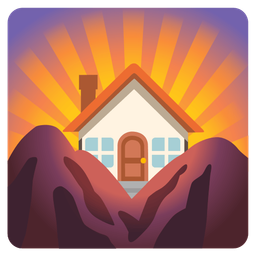 sunrise over mountains and house