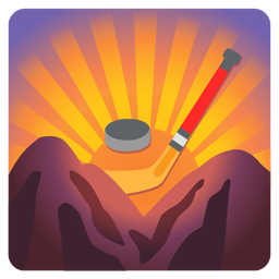 sunrise over mountains and ice hockey