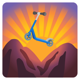 sunrise over mountains and kick scooter