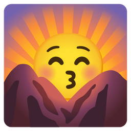 Sunrise over mountains and Kissing face with closed eyes