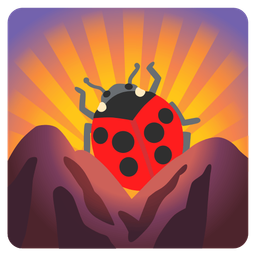sunrise over mountains and lady beetle