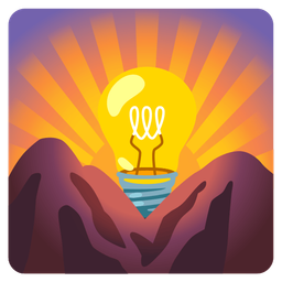 sunrise over mountains and light bulb
