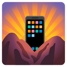 sunrise over mountains and mobile phone