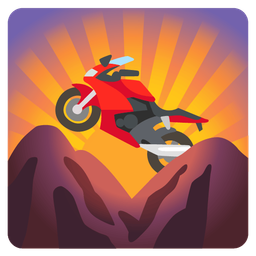 sunrise over mountains and motorcycle