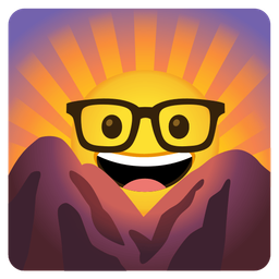 sunrise over mountains and nerd face