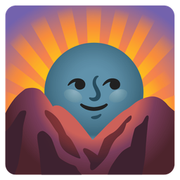 sunrise over mountains and new moon face
