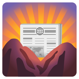 sunrise over mountains and newspaper