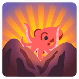 sunrise over mountains and octopus