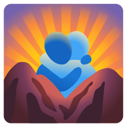 sunrise over mountains and people hugging