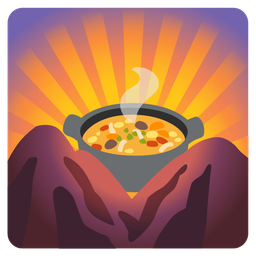 sunrise over mountains and pot of food