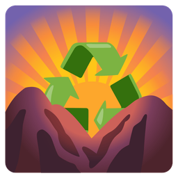 sunrise over mountains and recycling symbol