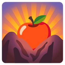 sunrise over mountains and red apple