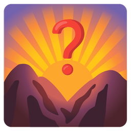 sunrise over mountains and red question mark