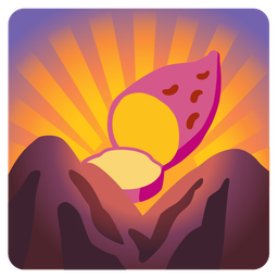 sunrise over mountains and roasted sweet potato