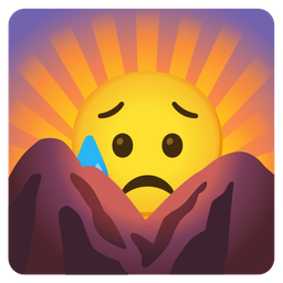 sunrise over mountains and sad but relieved face