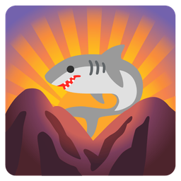 sunrise over mountains and shark