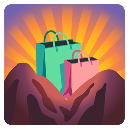 sunrise over mountains and shopping bags