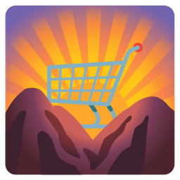 sunrise over mountains and shopping cart