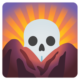 sunrise over mountains and skull