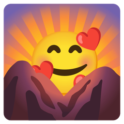 Sunrise over mountains and Smiling face with hearts