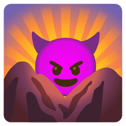 sunrise over mountains and smiling face with horns