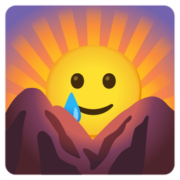 Sunrise over mountains and Smiling face with tear