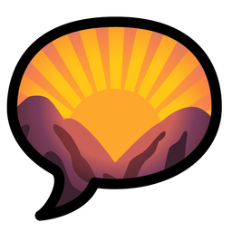 sunrise over mountains and speech balloon