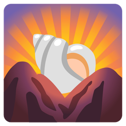 sunrise over mountains and spiral shell