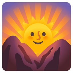 sunrise over mountains and sun with face