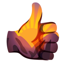 sunrise over mountains and thumbs up