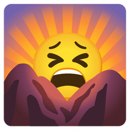 sunrise over mountains and tired face