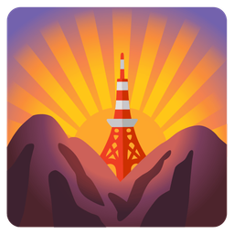 sunrise over mountains and Tokyo tower