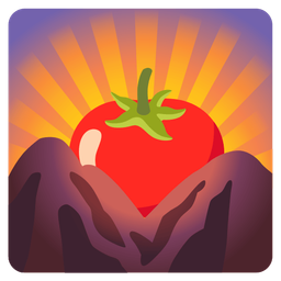 sunrise over mountains and tomato