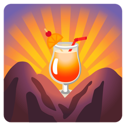 sunrise over mountains and tropical drink