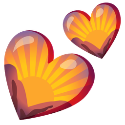 sunrise over mountains and two hearts